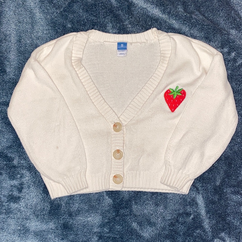 Old Navy White Cardigan with Red Strawberry Patch
